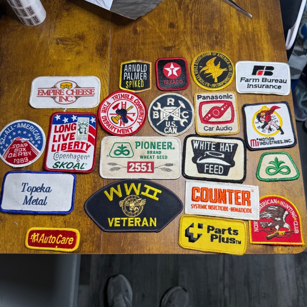 Vintage Patch Lot 20pc WWII Veteran Texaco Pioneer Skoal Panasonic Advertising